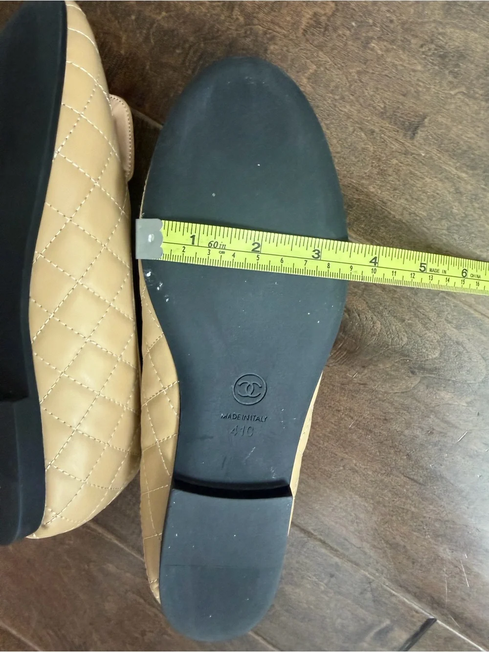 Cream Quilted Leather Logo Ballet Flats